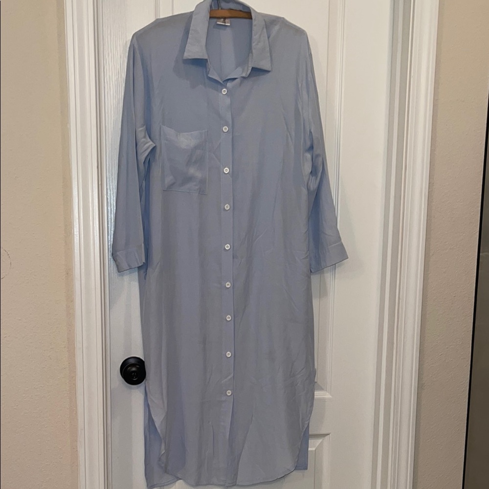Light Blue Button-Up Shirt Dress